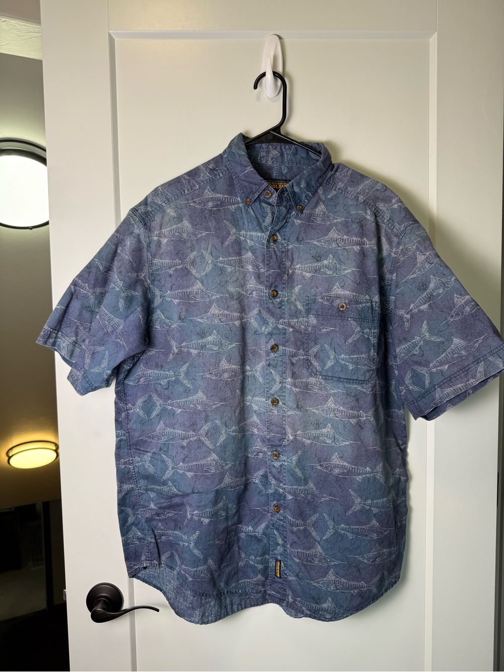 Woolrich Men’s Tropical‎ Fish Swordfish Novelty Button Down Shirt Short Sleeve L